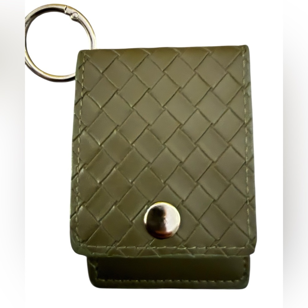 Bag charm Card holder Woven Leather Key Pouch in Olive Green